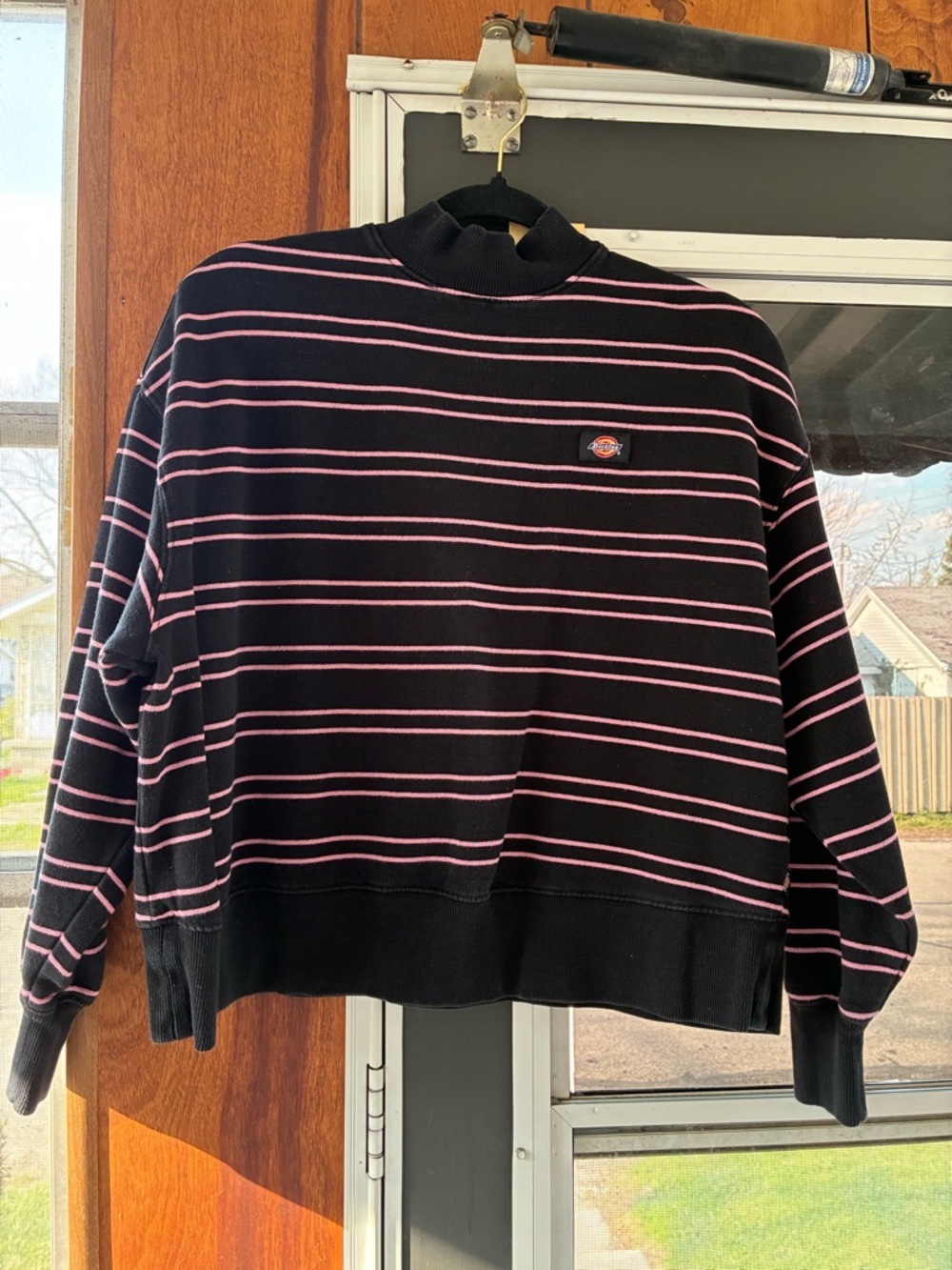 Dickies Black and Pink Striped Crew Sweatshirt
